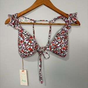 Floral Bikini Top with Ruffle Straps